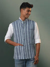 Men's Indigo Striped Kantha Stich Nehru Jacket
