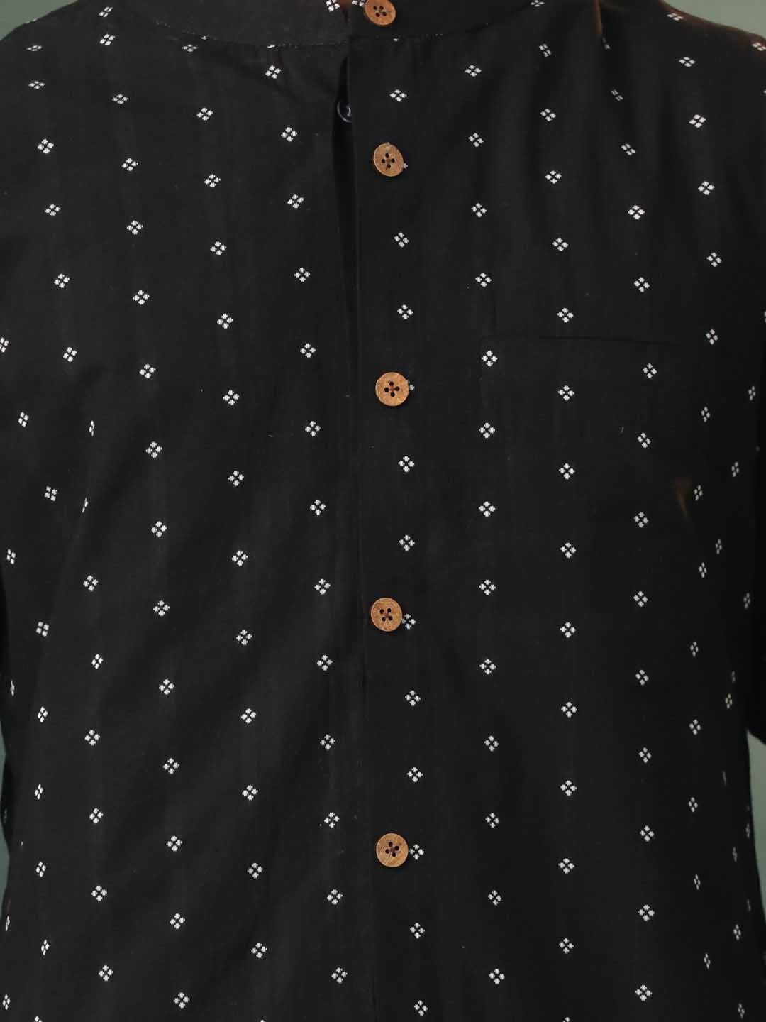 Men's Black Jacquard Cotton Nehru Jacket