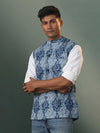 Men's Blue Printed Nehru Jacket
