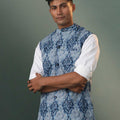 Men's Blue Printed Nehru Jacket