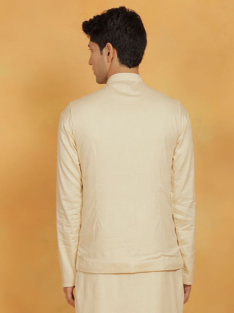 Men's Cream Cotton Linen Nehru Jacket