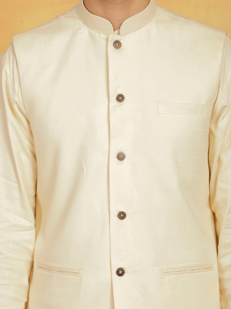 Men's Cream Cotton Linen Nehru Jacket