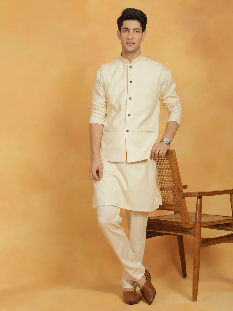 Men's Cream Cotton Linen Nehru Jacket