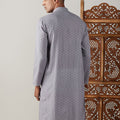 Men's Grey Cotton Jacquard Kurta