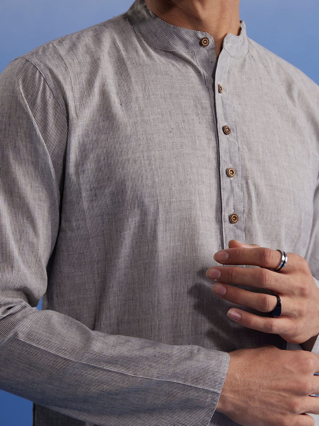 Men's Grey Pure Cotton Handloom Kurta
