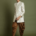 Boy's Beige And Coffee Jacquard Sherwani Set