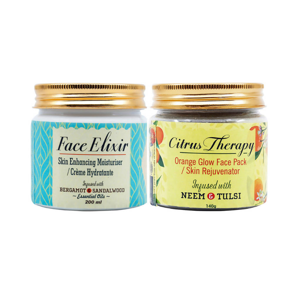 Two skincare jars, 'Face Elixir' and 'Citrus Therapy', on a white background