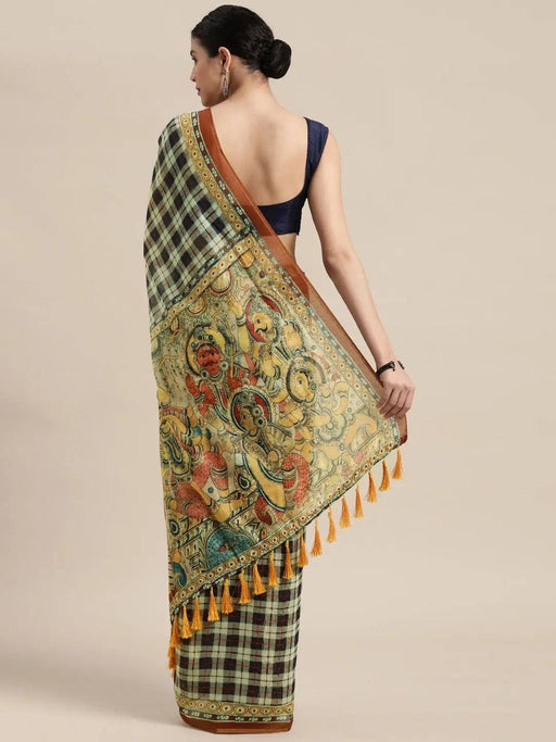 Beautiful Digital Print Kalamakri Design Soft Linen Saree