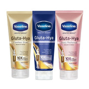 Three tubes of Vaseline Gluta-Hya skincare product on a white background