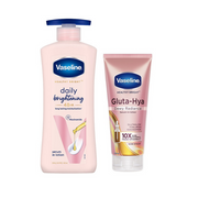 Vaseline body lotion and serum on a white background