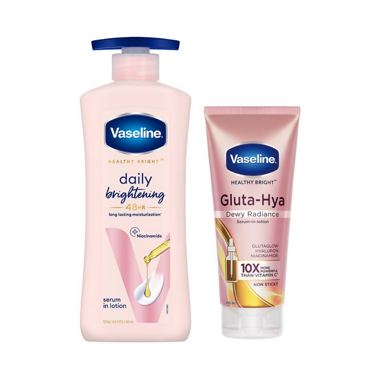 Vaseline body lotion and serum on a white background