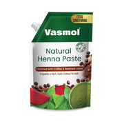 Vasmol Natural Henna Paste packaging with coffee and beetroot ingredients on a white background
