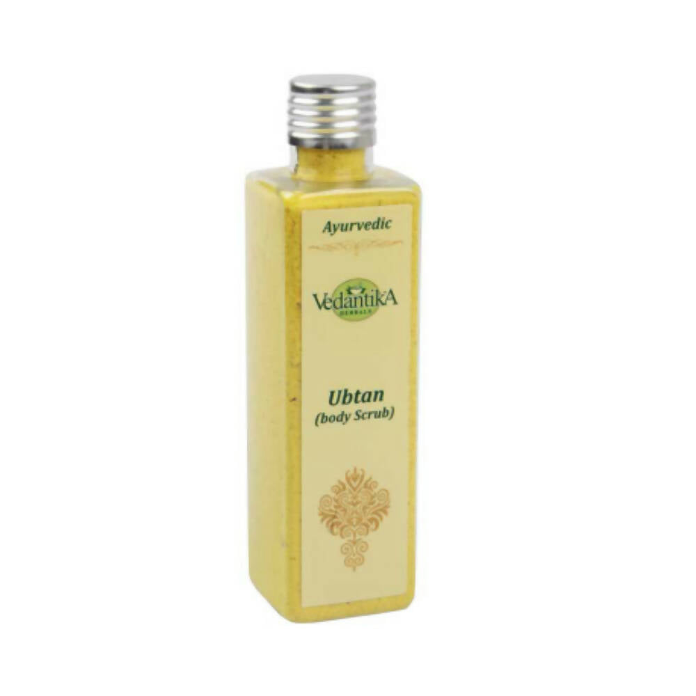 Vedantika Ubtan body scrub bottle on a white background