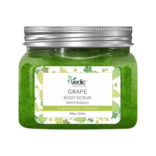 Jar of Vedic Naturals Grape Body Scrub on a white background