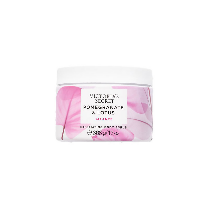 Victoria's Secret Pomegranate & Lotus exfoliating body scrub jar on a white background