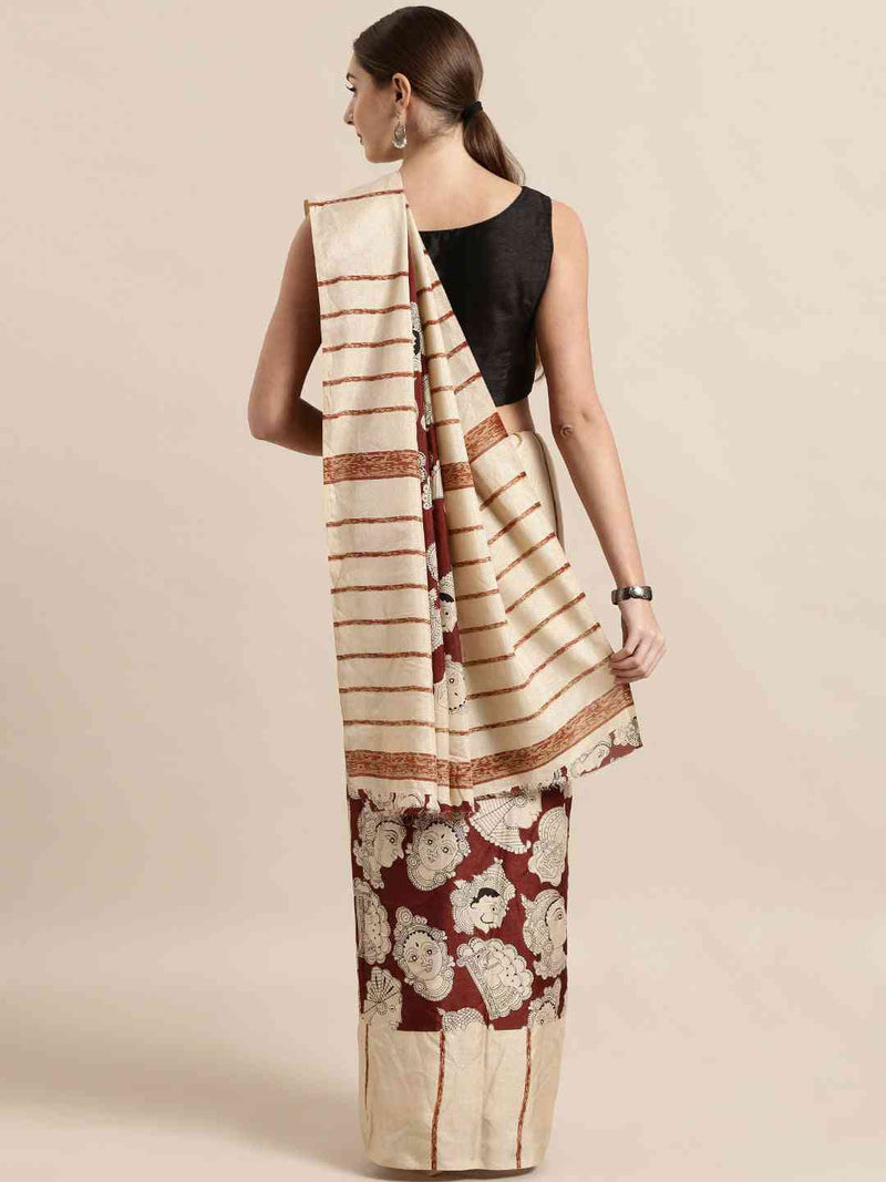 Linen Kalamkari Printed Chanderi Saree