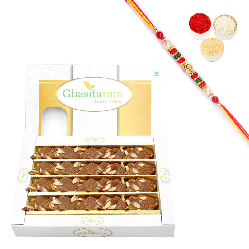 Ghasitaram Chocolate Kaju Katli With Pearl Beads Rakhi
