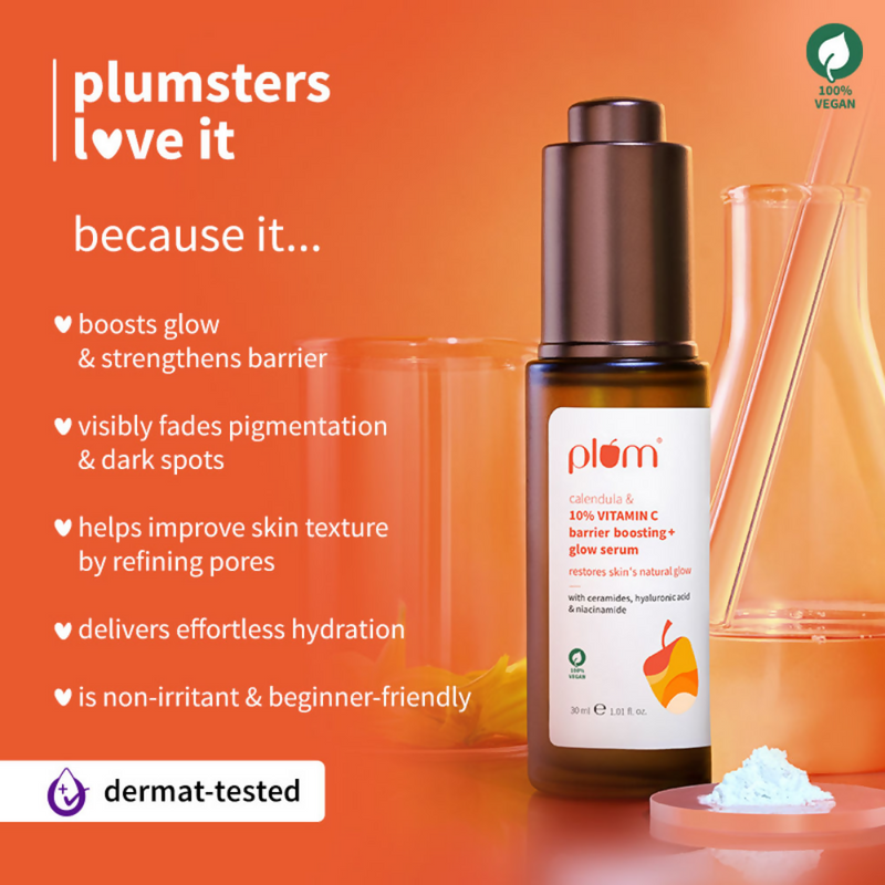 Plum 10% Vitamin C Barrier Boosting + Glow Serum with Calendula For Glowing Skin