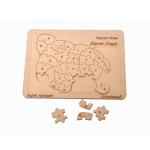 Kraftsman English Alphabets Wooden Jigsaw Puzzles Elephant Shape Puzzle | Color Kit Included