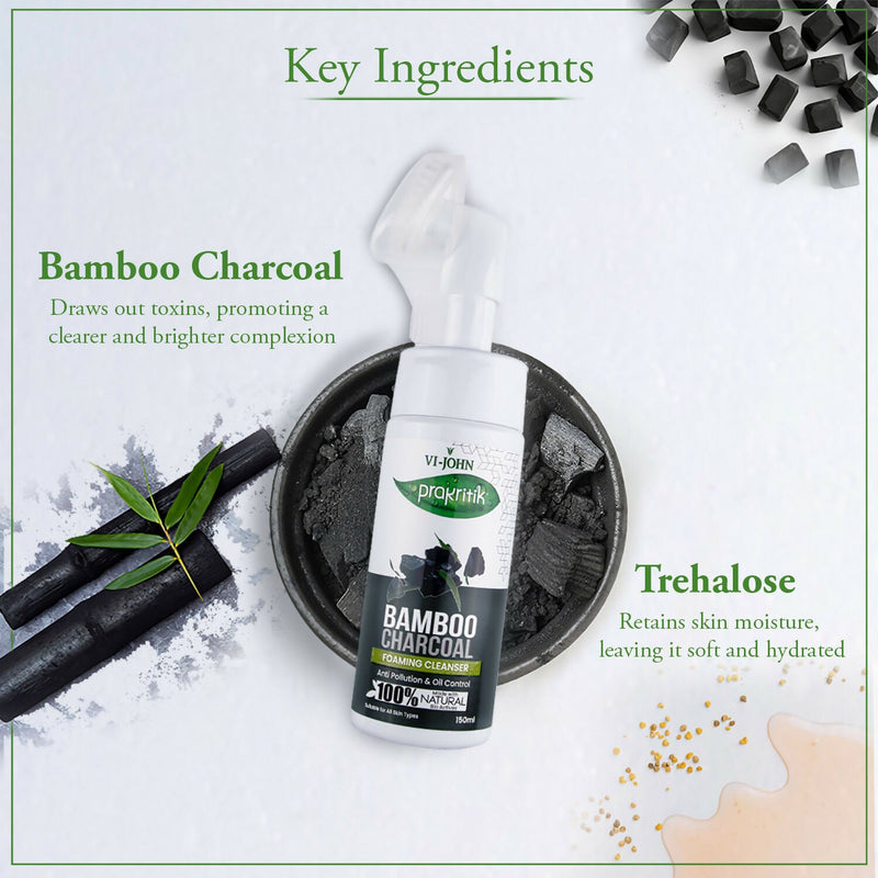 VI-JOHN Prakritik Bamboo Charcoal geling , Removes Tan, 100% Natural Bio Actives Face Wash