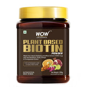 Bottle of WOW Life Science Plant Based Biotin Powder on a white background