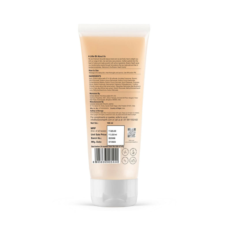 Botanic Hearth Oat & Niacinamide Cleanser Face Wash Enriched with Seabuckthorn Fruit Oil, Willow Bark Extract