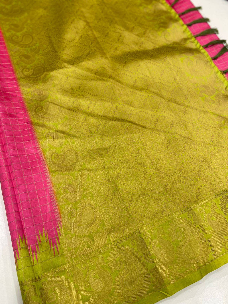 Pink Banarasi Silk Gadwal Pattu Saree