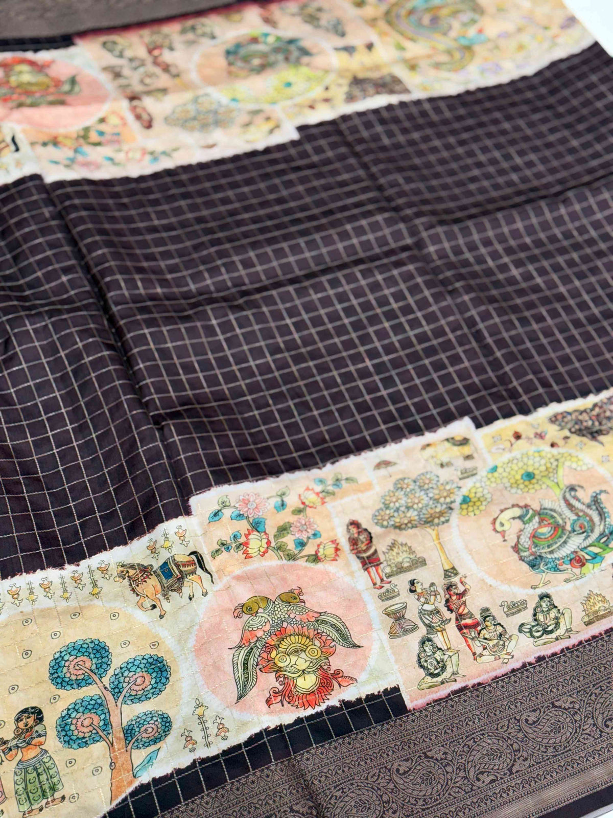 Artisanal Brown Silk Blend Kalamkari Saree
