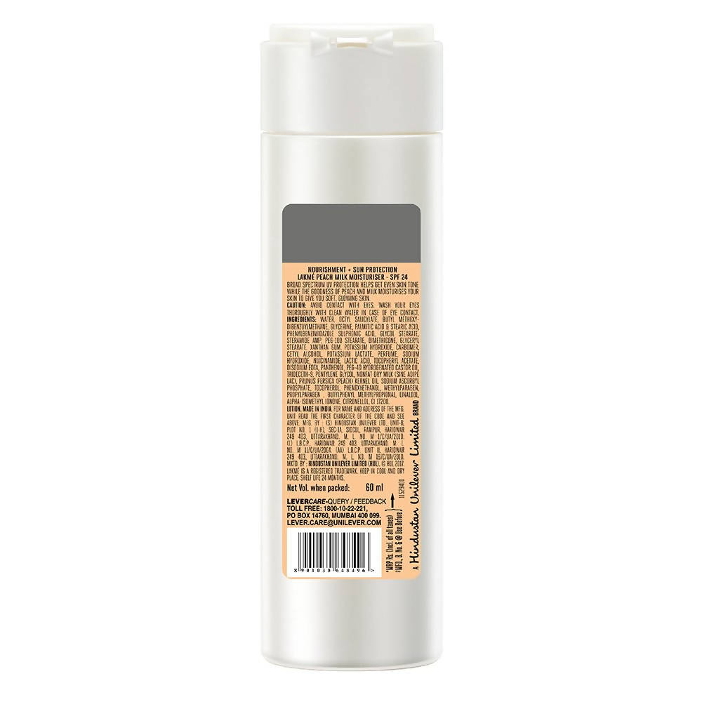 Lakme Peach Milk Moisturiser SPF 24 PA++ | Hydrating Sunscreen Lotion | Daily UV Protection