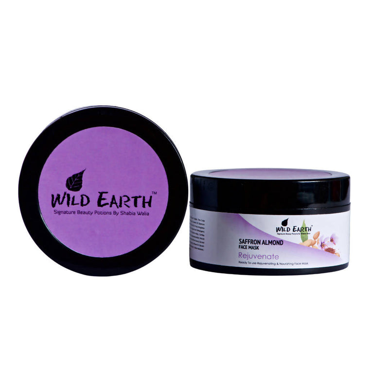 Wild Earth facial mask jar with purple lid on a white background