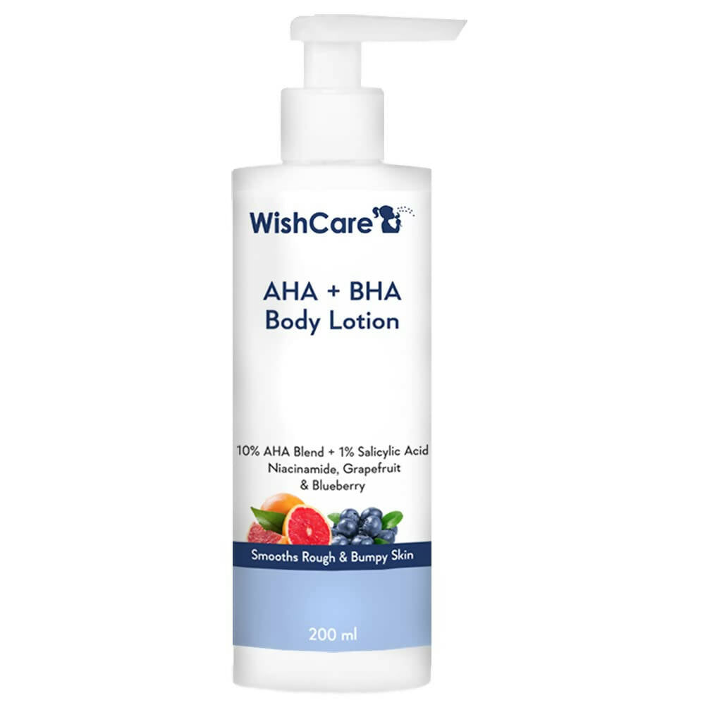 WishCare AHA + BHA Body Lotion bottle on a white background
