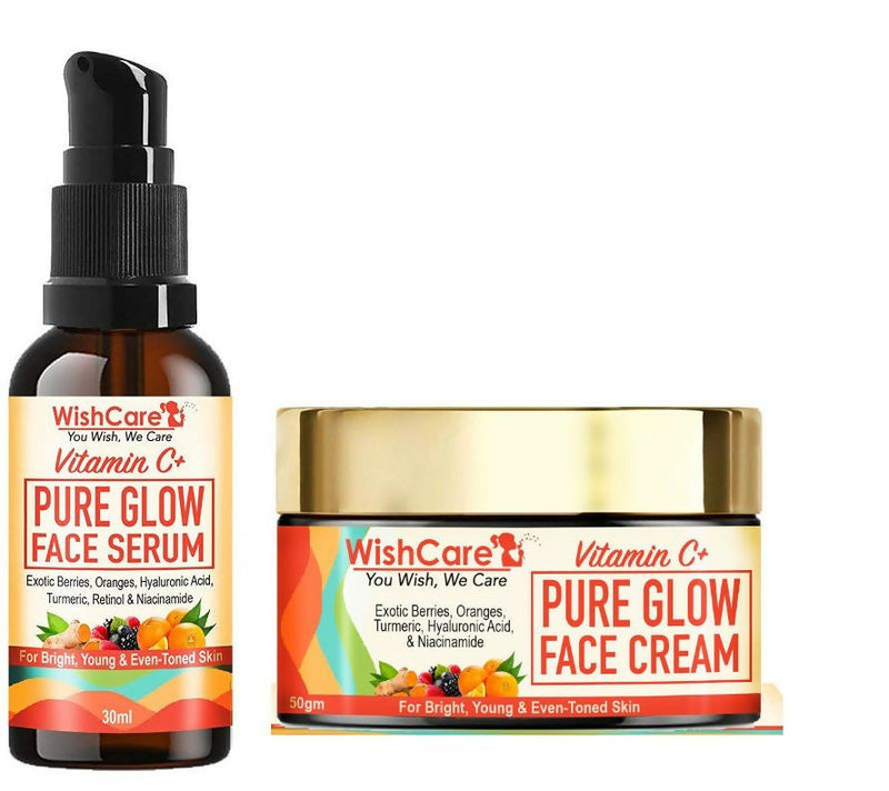 WishCare Vitamin C+ Pure Glow Face Serum and Face Cream on a white background