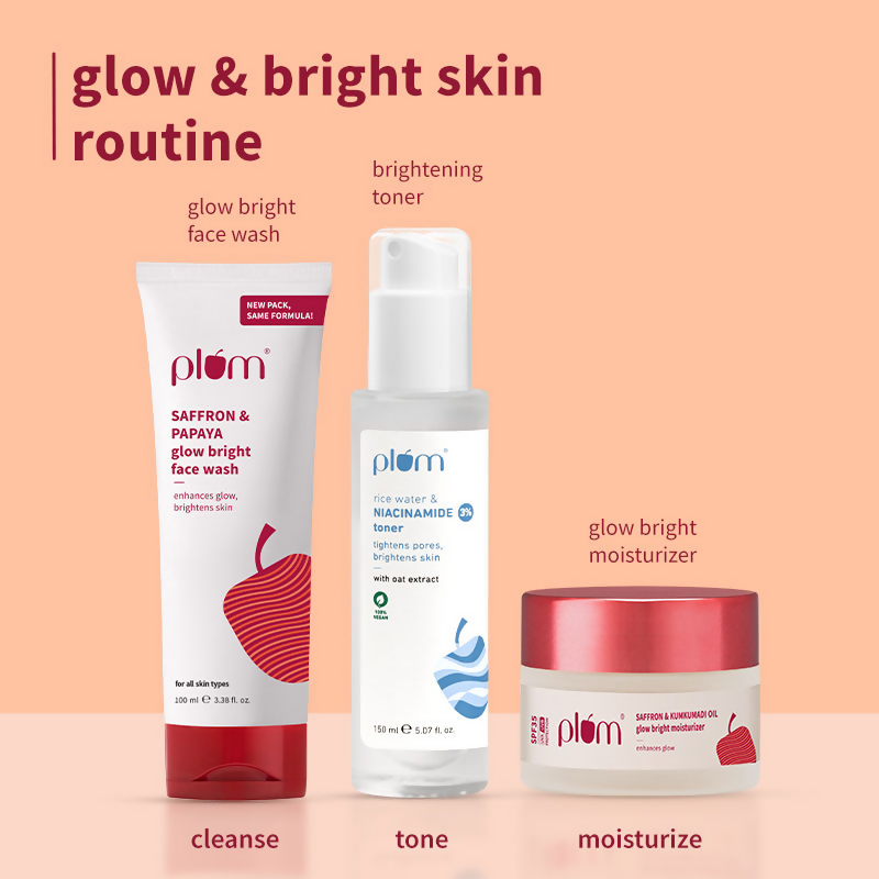 Plum CTM Combo - Saffron & Papaya Face Wash, Niacinamide Toner