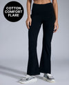 Women High Waist Cotton Side Slit Flared Pants Black