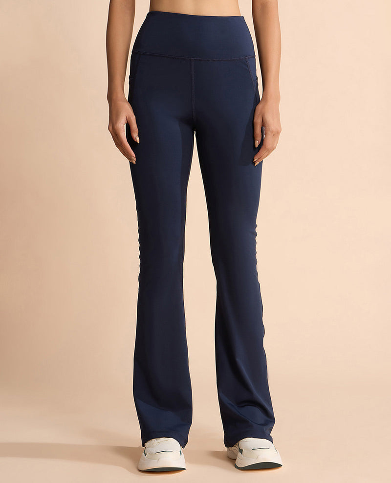 Women Stretchable Long Length Flared Pants Navy