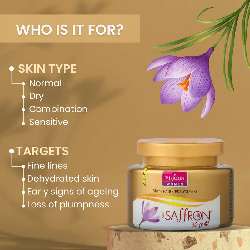 VI-JOHN Saffron Gold Skin Fairness Cream with Vitamin E & Mulberry Extracts