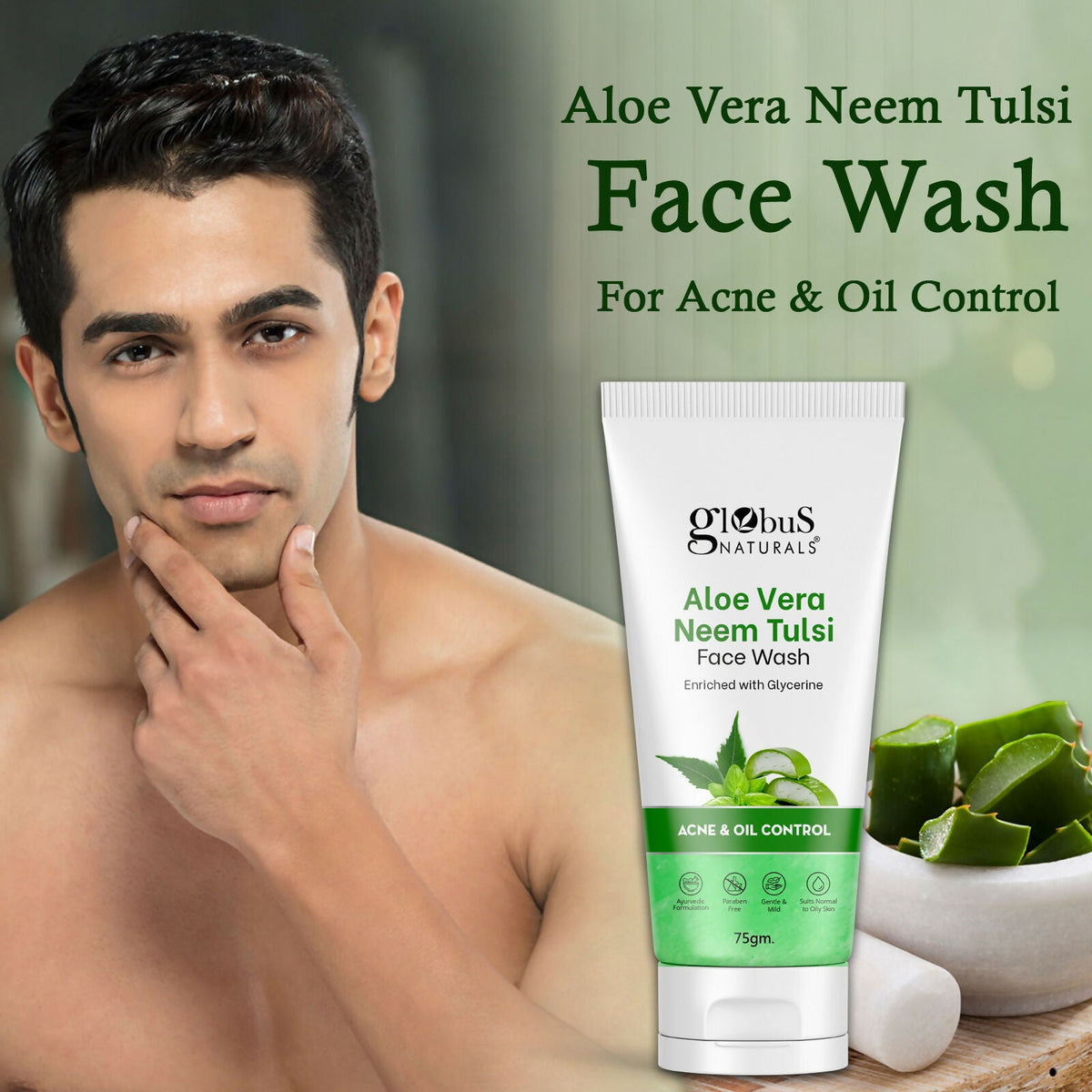 Globus Naturals Aloe vera Neem Tulsi Enriched With Glycerin & Oil Control Formula