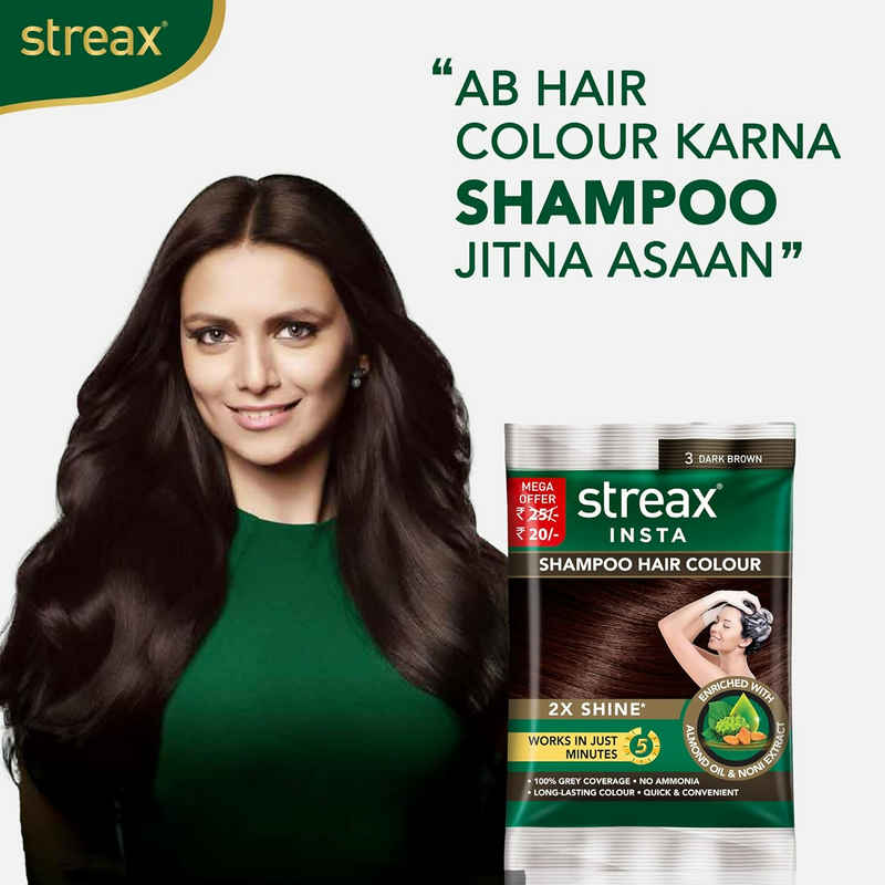 Streax Insta Shampoo Hair Colour for Women & Men, Dark Brown 3