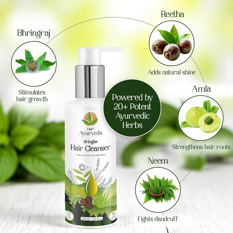 Him Ayurveda Green Tea Bringha Hair Cleanser Ayurvedic Shampoo For Hair Growth & Hair Fall Control