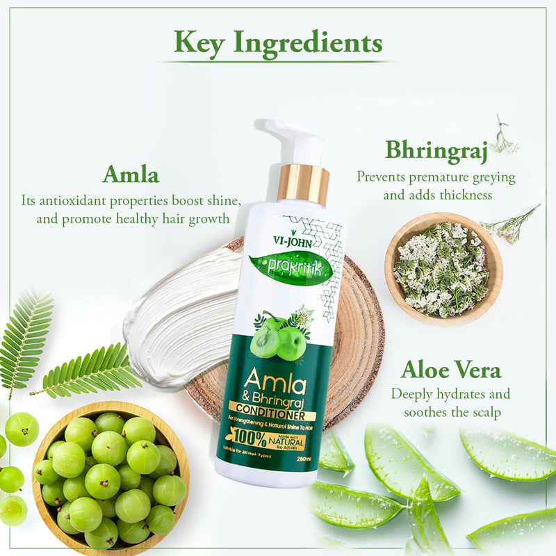 VI-JOHN Prakritik Amla & Bhringraj Conditioner, Vitamin C for deep-rooted care,100% Bio Actives