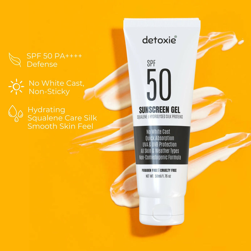 Detoxie Squalene & Silk Protiens SPF50 Sunscreen Gel For All Skin Types