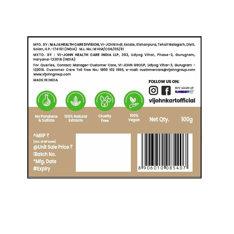 VI-JOHN Prakritik Multani Mitti Face Pack Controls Sebum Made With 100% Natural Bio Actives