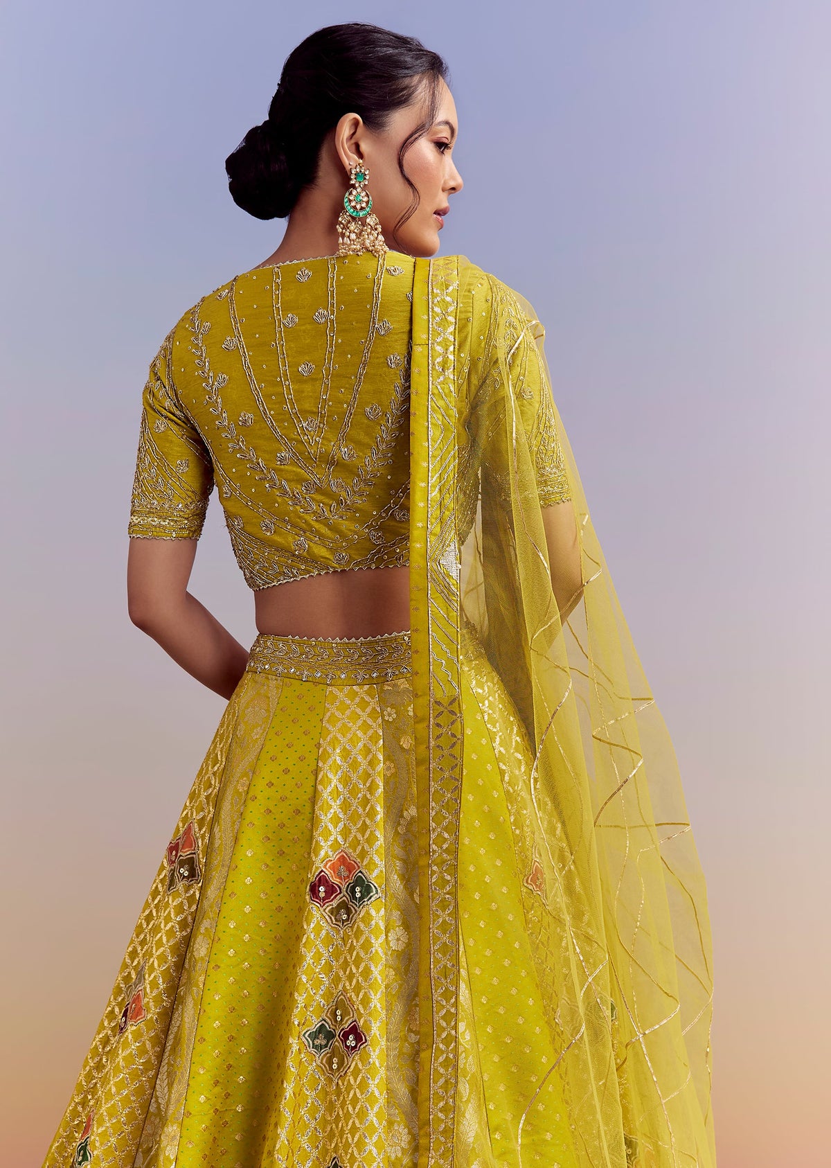 Yellow Brocade Organza Bridesmaid Lehenga With Zardosi Embroidery