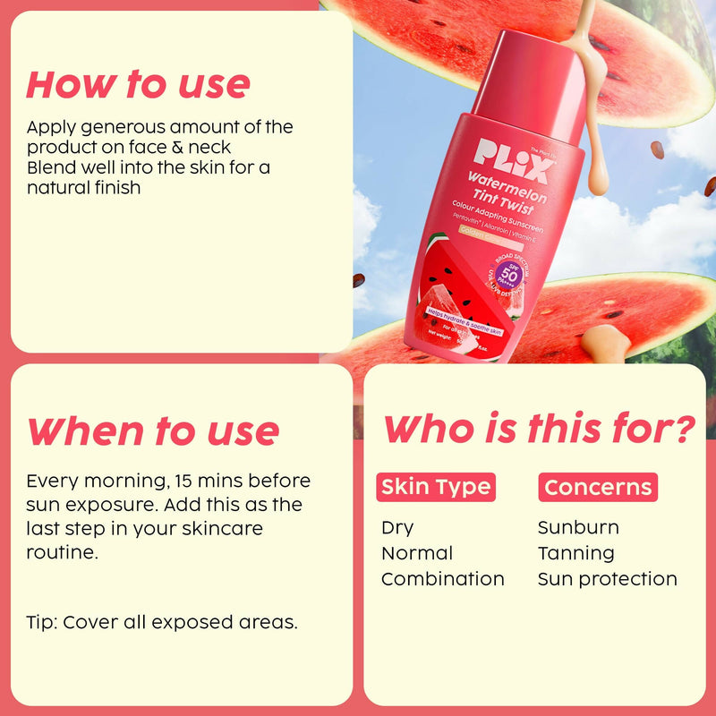 PLIX The Plant Fix Watermelon Tint Twist Color-Adapting Sunscreen For Light Coverage & Instant Glow