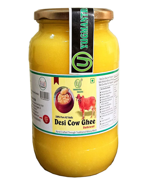 Yugmantra Organic Foods Pure A2 Natural Desi Cow Ghee Sahiwal | Handmade Desi Ghee | Grassfed, Golden, Grainy, Natural Fresh