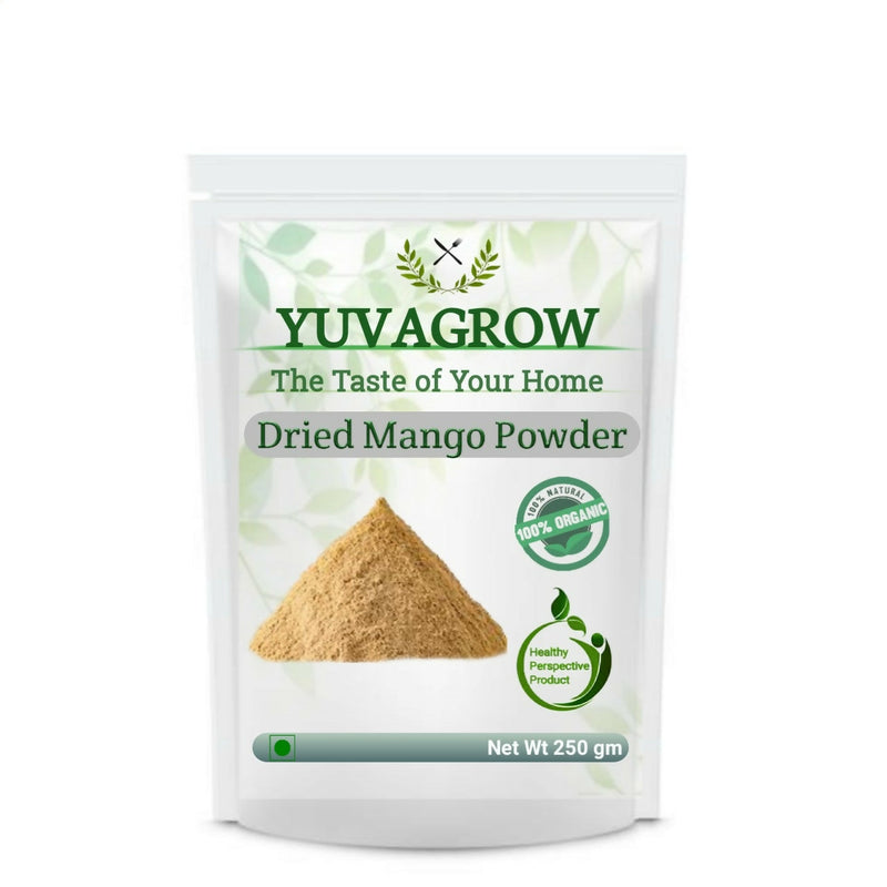 Yuvagrow dried mango powder packaging on a white background