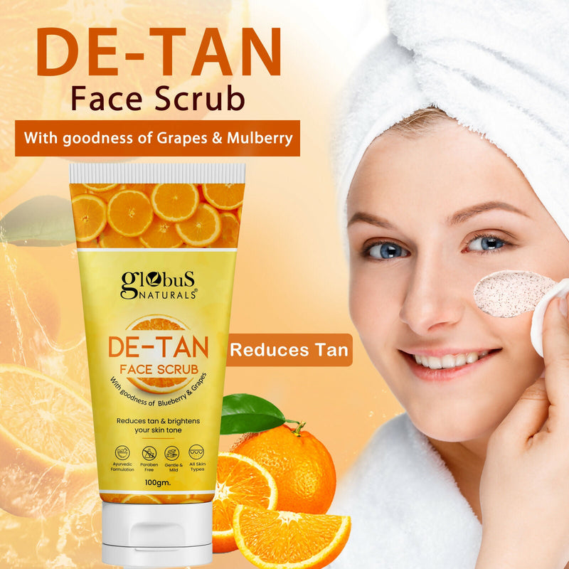 Globus Naturals De Tan Face Scrub, Suitable For All Skin Types