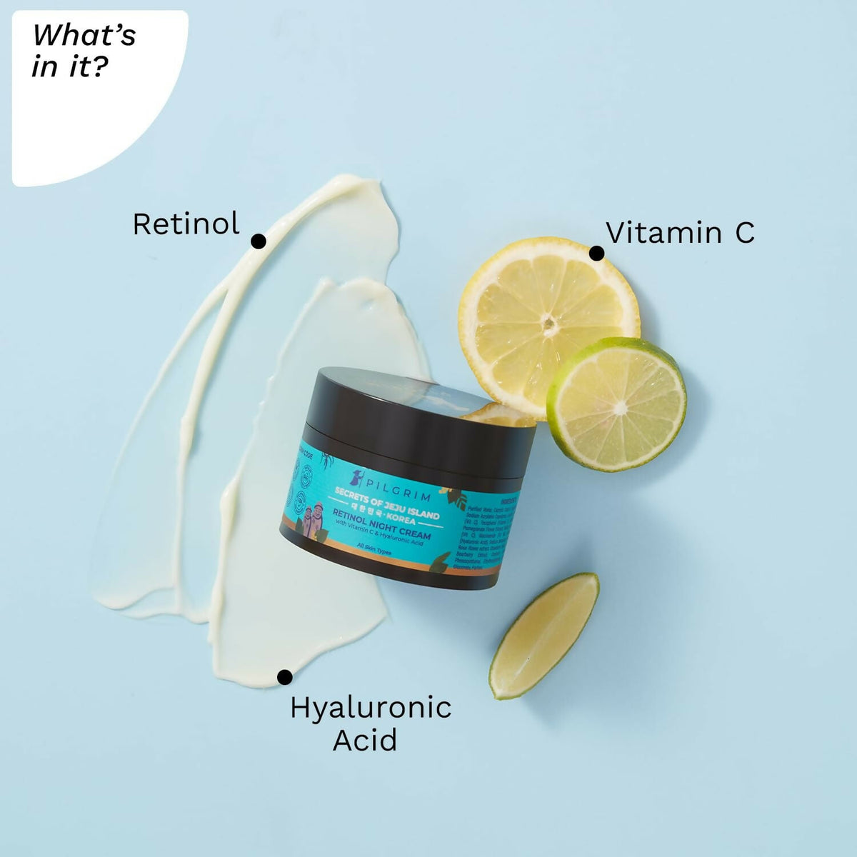 Pilgrim Korean Retinol Anti Aging Night Cream with Hyaluronic Acid & Vitamin C For Young, Wrinkle-free & Radiant Skin
