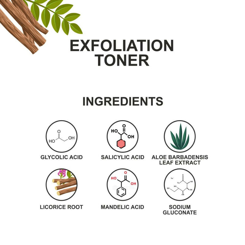 Love Earth Exfoliation Toner Infused With Glycolic Acid, Mandelic Acid, Lactic Acid, Hyaluronic Acid