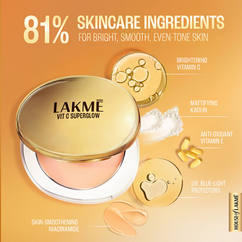 Lakme Vitamin C Superglow Skin Perfecting Compact with 1 % Vit C - Ivory
